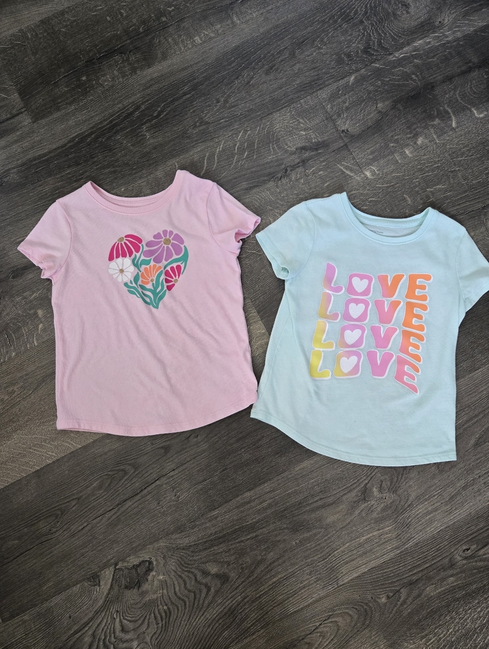Kids' Short-Sleeve Graphic Tee Set Of Two - Pink Floral & Light Blue 'LOVE'